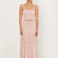 BOTTOMS AILA BLUE Folk Smocked Maxi Skirt