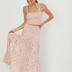 BOTTOMS AILA BLUE Folk Smocked Maxi Skirt