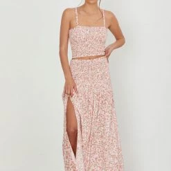 BOTTOMS AILA BLUE Folk Smocked Maxi Skirt