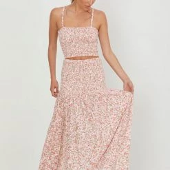 BOTTOMS AILA BLUE Folk Smocked Maxi Skirt