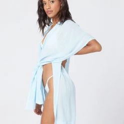 LSPACE *Online Exclusive* L*SPACE Anita Shirt Cover Up - Sky Blue L*SPACE POP-UP SHOP