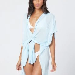 LSPACE *Online Exclusive* L*SPACE Anita Shirt Cover Up - Sky Blue L*SPACE POP-UP SHOP