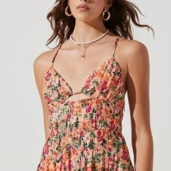 ASTR THE LABEL Tropics Plunging Pleated Maxi Dress DRESSES