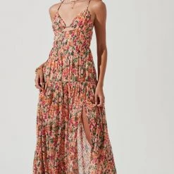 ASTR THE LABEL Tropics Plunging Pleated Maxi Dress DRESSES