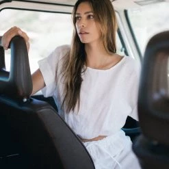 TOPS STILLWATER Pacific Linen Rolled Crop Tee