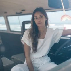 TOPS STILLWATER Pacific Linen Rolled Crop Tee