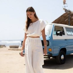 TOPS STILLWATER Pacific Linen Rolled Crop Tee