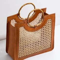LUSANA Billy Rattan/Leather Basket Bag ACCS +