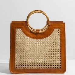 LUSANA Billy Rattan/Leather Basket Bag ACCS +