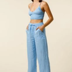 TOPS LUSANA Lila Smocked Linen Bralette Top