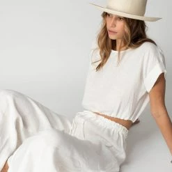 TOPS STILLWATER Pacific Linen Rolled Crop Tee