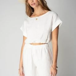 TOPS STILLWATER Pacific Linen Rolled Crop Tee