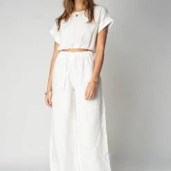 TOPS STILLWATER Pacific Linen Rolled Crop Tee