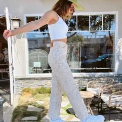 LEVI'S Ribcage Straight Printed Denim Pant - Wavy Lines BOTTOMS