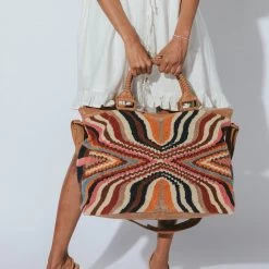 CLEOBELLA Rainbow Stripe Weekender Tote Bag